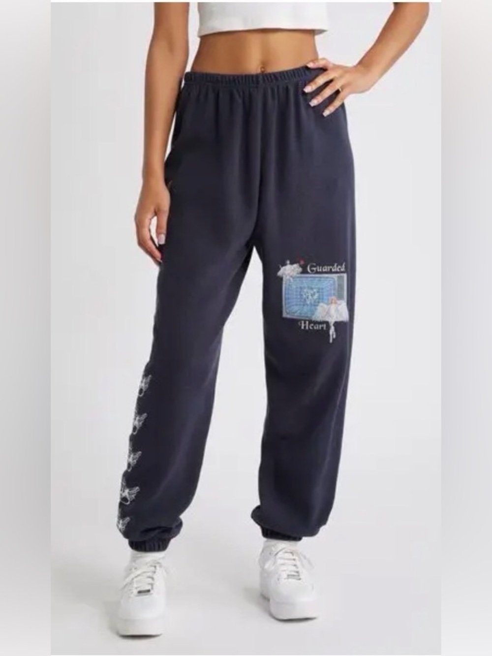 Boys Lie navy blue Guarded angel interlock heart kimmy sweatpants size medium